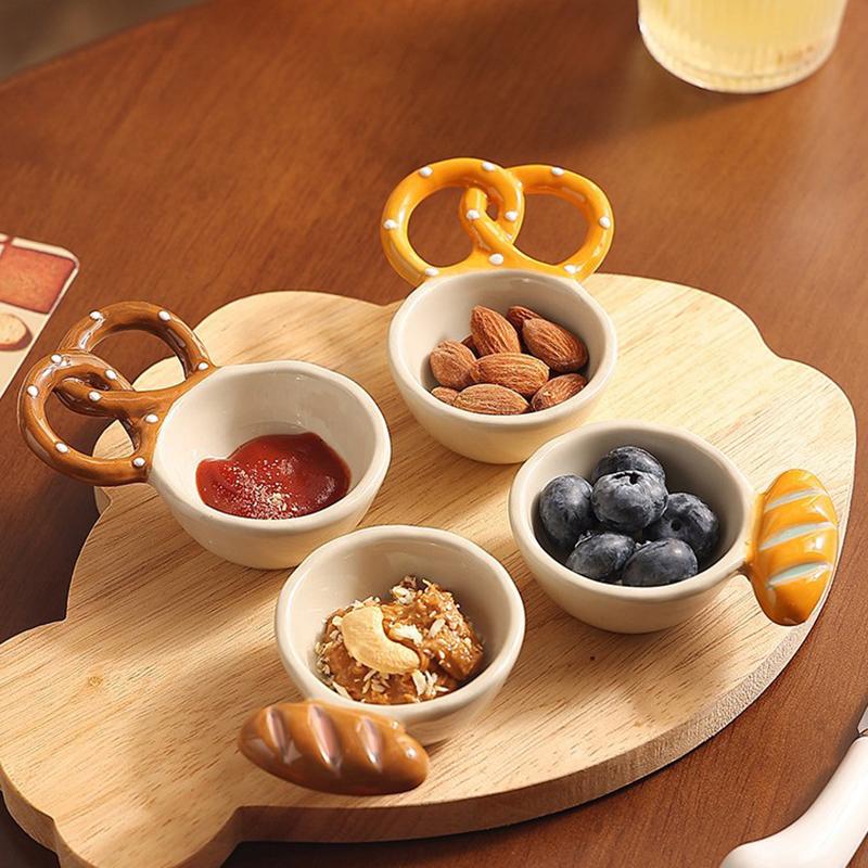 Embossed Bread Handle Ceramic Small Dish Seasoning Dish Dipping Sauce Dish Household Flavor Dish Cute Side Dish Cute Little Dish