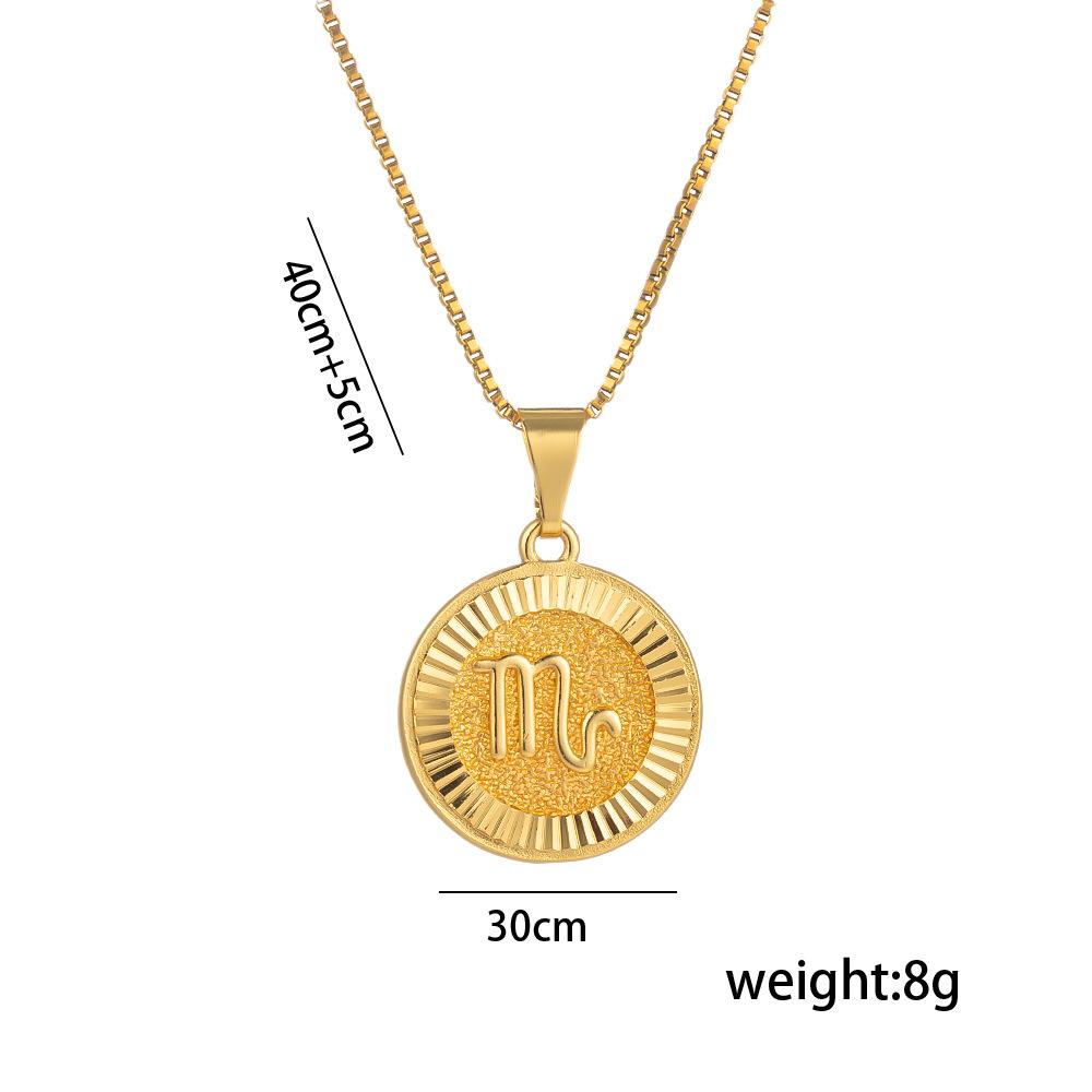 New North 12 Zodiac Sign Necklace Stainless Steel Fashion Jewelry Ancient Roman Coin Relief 12 Zodiac Pendant Necklace Women