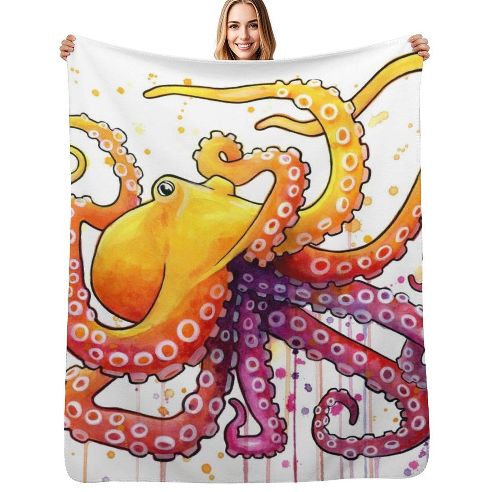 

Octopus Sunrise Throw Blanket Compact Warm Blanket for Car Road Trip 102x76cm(40x30in)