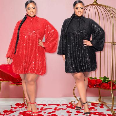 Damen Locker Pailletten Langarmkleid Kurzes Kleid Party