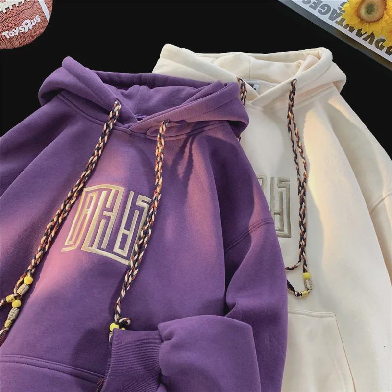 Men's Trendy Purple Oversized Hooded Sweatshirt - Autumn/Winter 2023, Plus Velvet, Thickened, Large Size