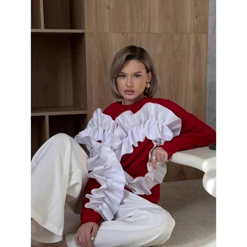 Женская осенне-зимняя повседневная свободная толстовка Love Lace Clash Color с круглым — фото 11