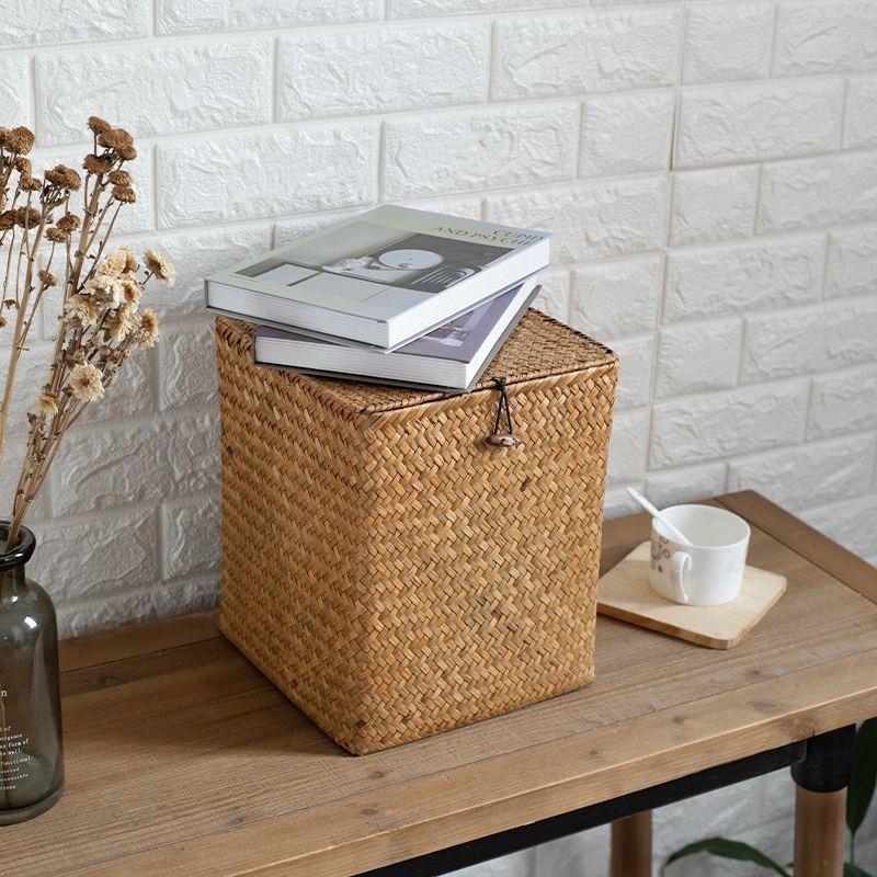 Grass Storage Basket Woven Organizer Baskets Decorative Large Capacity Bedroom Basket Luxury Toys Organizers Baskets with Lid