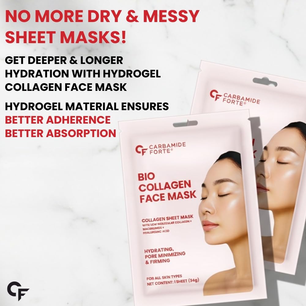 Carbamide Forte Bio Collagen Overnight Hydrogel Face Mask Sheets For Deep Hydration All Skin Types 35 g Pack Of 2
