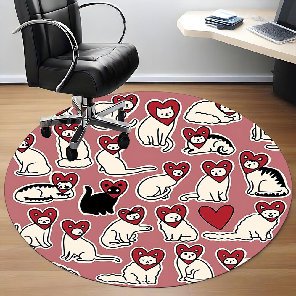 1pc Cat Heart Office Round Area Rug,  Mat Suitable For Office, Under Office Chairs Bedroom Living Room Home Decor, Room Deco