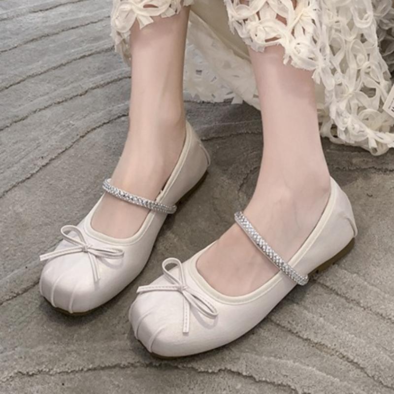 

Мода 2025 Новые Дизайнерские Хрустальные Женские Туфли Мэри Джейн Комфортные Мягкая Подошва Женские Круглый Носок Платье Балетки Стиль Плоские Туфли 35 бежевый