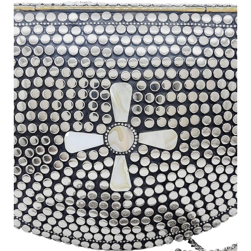 Silver Metal Beaded Ethnic Purse Girls Bridal Bag Cross Body Bag for women/Girl Party Clutch Metal Clutches Vintage Brass