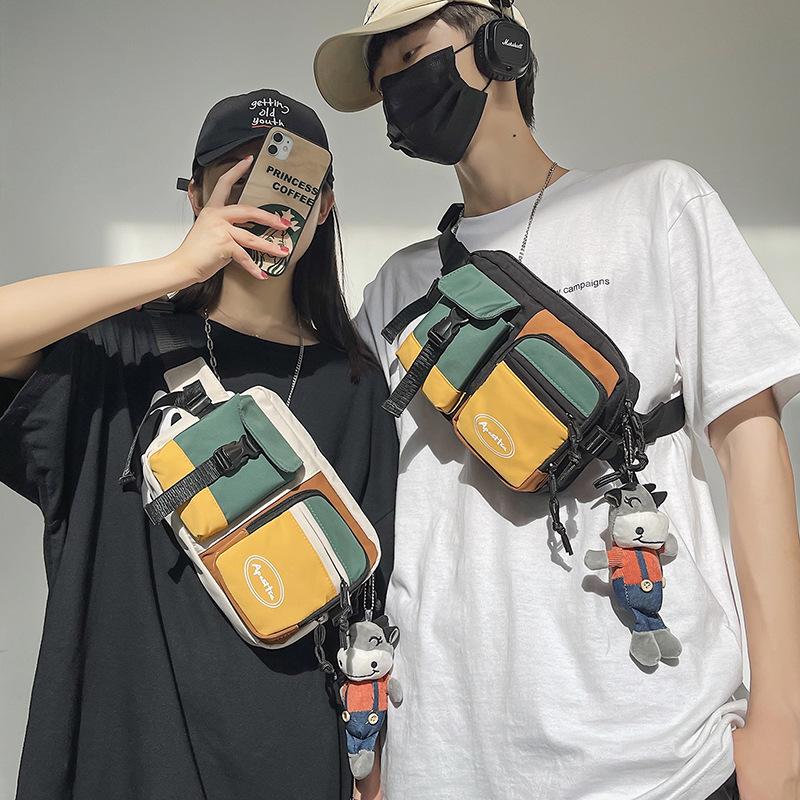 Contrast Color Casual Sport Crossbody Chest Bag Men Women Techwear Style Waterproof Waist Bag Multifunction Hip Hop Fanny Pack