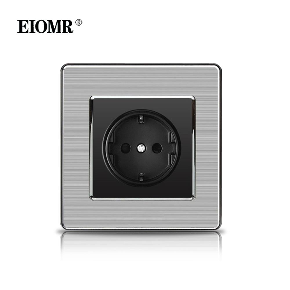EIOMR 16A Black EU Standard Wall Sockets and Switches Stainless Steel Panel with Children Protective Door with USB Power Outlet