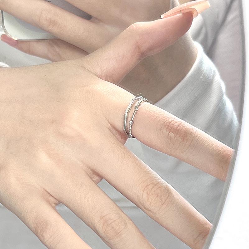 Niche Original Design Sweet Cool Wind Diamond Zircon Chain Personality Trendy Cool Female Index Finger Open Ring