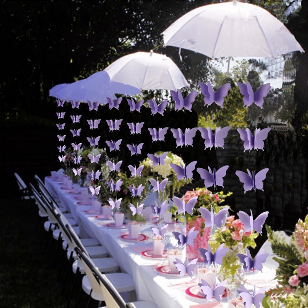 Butterfly Banner Decorative Paper Garland for Wedding Baby Shower Birthday Party Theme Decor 110 Inches Pack of 2 Pieces Light Purple