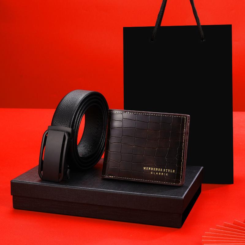 Belt Wallet Gift Set Men'S Leather Belt Wallet High-End Gift Box Automatic Buckle Business Cowhide Belt Men'S