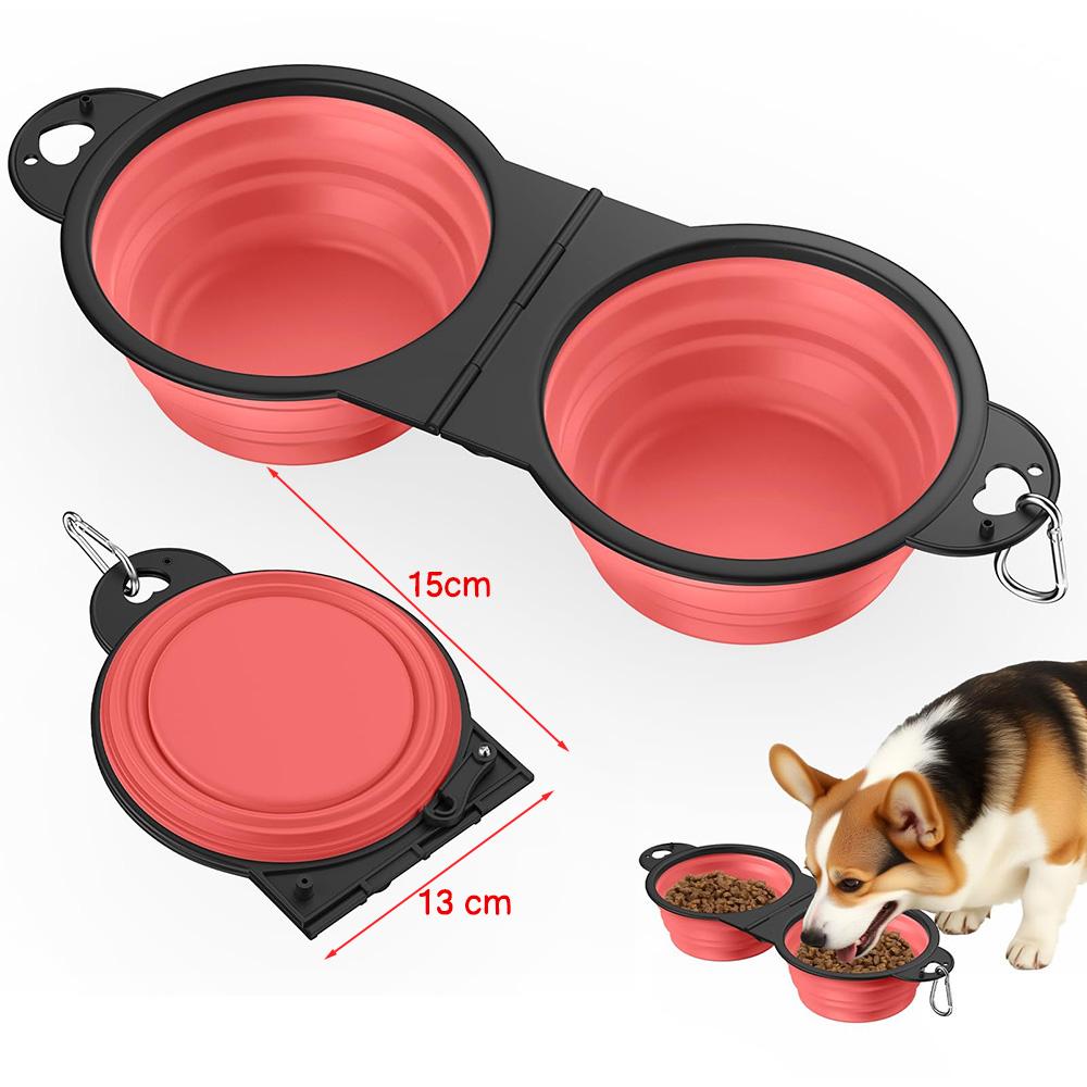 2-In-1 Collapsible Pet Bowls Dual Food And Water Bowls Flip Over Portable Dog Cat Pet Travel Feeder Bowl For Walking Camping