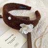 Sweet Floral Pearl Hair Hoop Korean Style Wide Edge Hairband Flocking Flower Headband  Lady