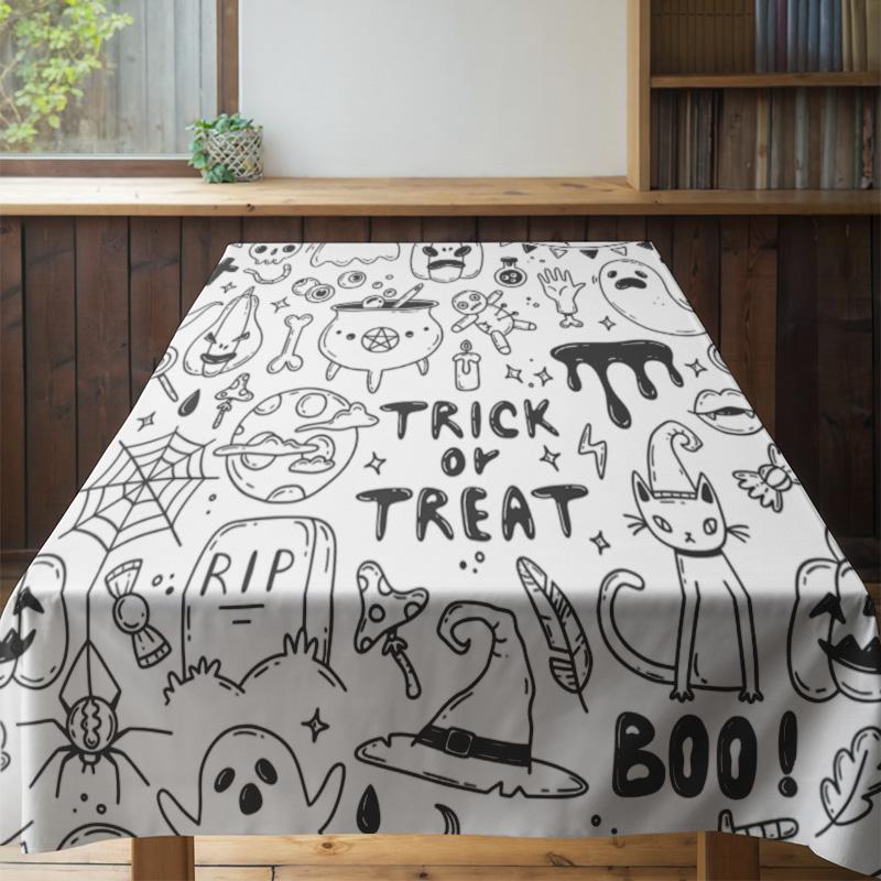 Animal Print TableclothDecorative Black White Cartoon Pet Bedding for Home Use in Dining Room or Kitchen 160x240cm Square/Table