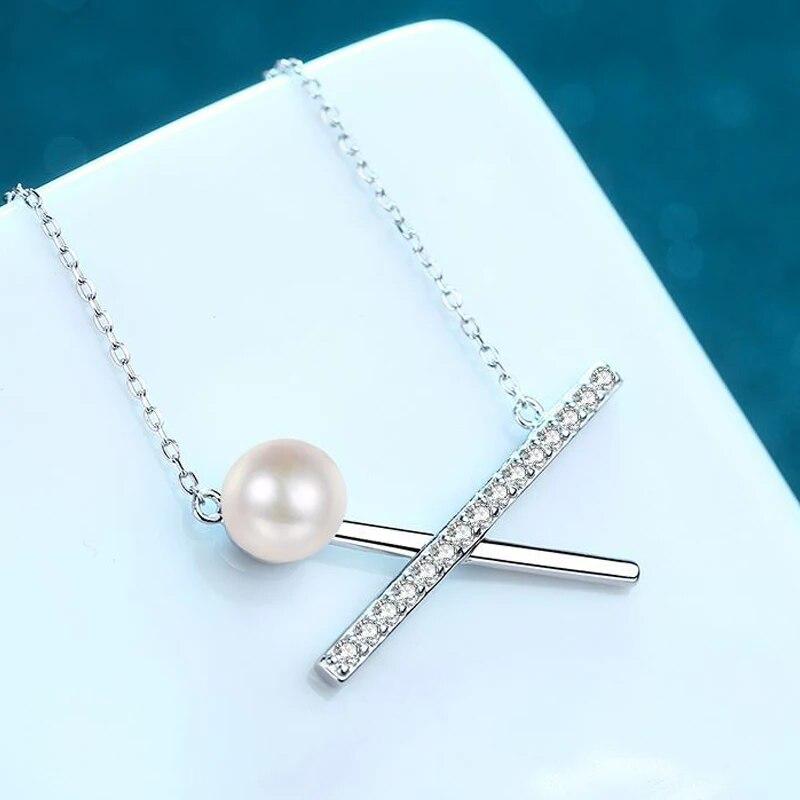 D Color 0.37ct Real Full Moissanite 925 Sterling Silver Pendant for Women Cross Pearl Necklace Original Simple Elegant Jewelry