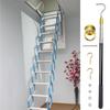   Modern Attic Stair Pull Down Mechanism With Triple Stage Length Adjustment And Reinforced Bronze Hardware