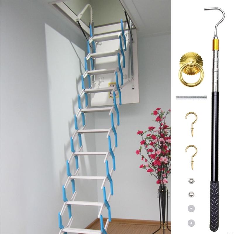   Modern Attic Stair Pull Down Mechanism With Triple Stage Length Adjustment And Reinforced Bronze Hardware