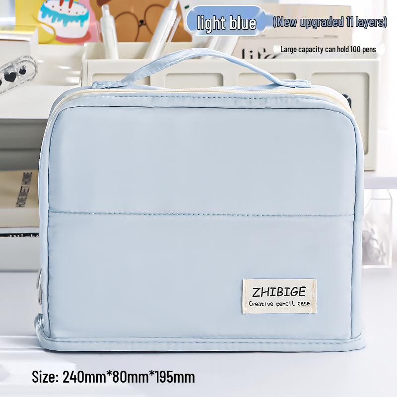 

Однотонна багатошарова сумка для канцелярського приладдя - Велика місткість для студентів синій