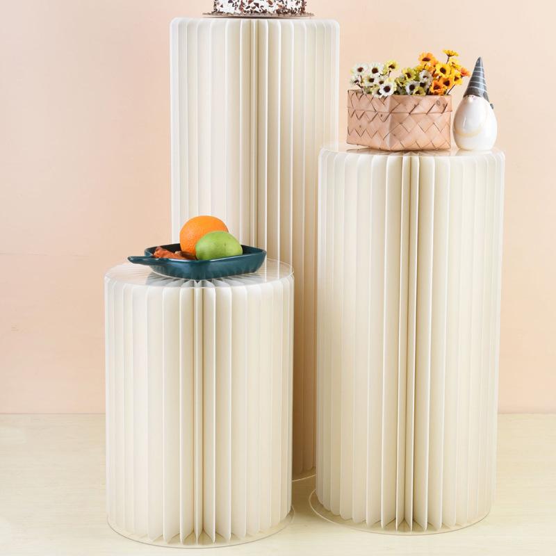 Glowing Foldable Paper Dessert Table for Wedding Celebration & Proposal; Unique Foldable Roman Column Path Guide