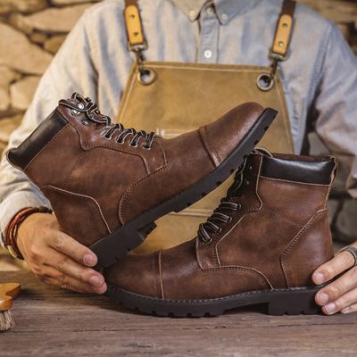 Mode Britische Retro Herren High-Top Leder Cowboy Stiefel Schnürschuhe Bequem Atmungsaktiv Reitsport Freizeit Schuhe Premium Qualität Mode