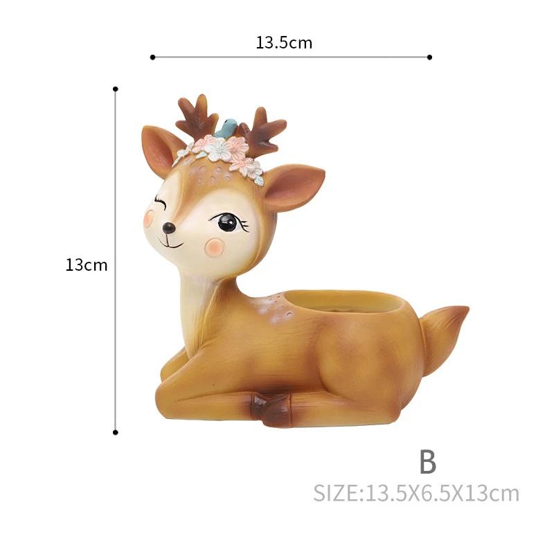 Cute Deer Small Plant Pot Resin Succulent Planter for Home Office Desk Mini Ornament Fairy Garden Flowerpot Decoration