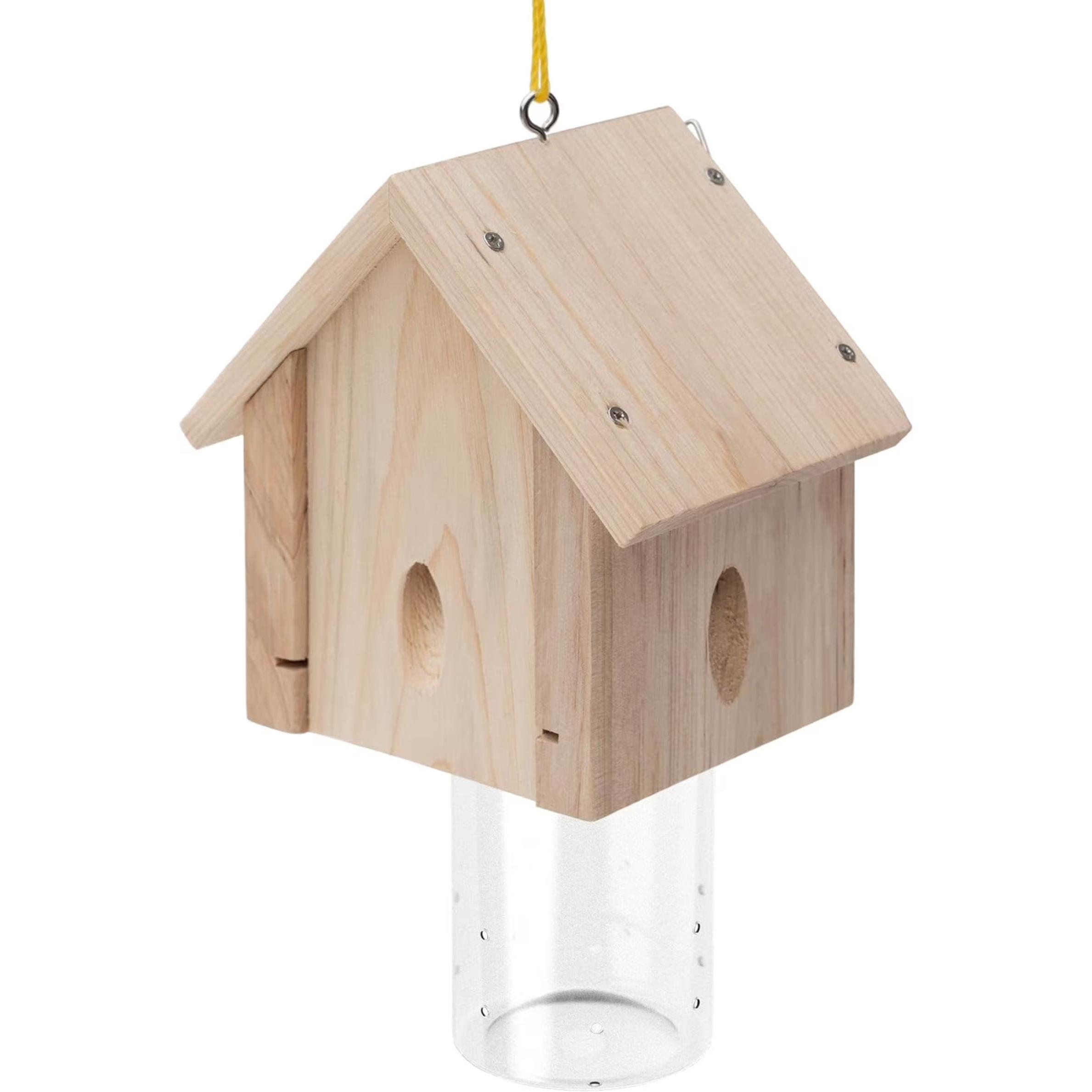 

Outdoor Wooden Insect Trap House with Transparent Collection Container for Bees Wasps and Flying Insects Hanging Design for Garden and Patio Use