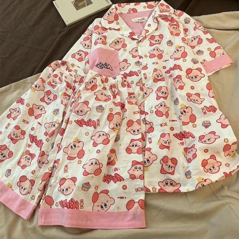Cute Star Kirby Pajamas Women s Summer New Short Sleeve Shorts Summer Korean Loungewear Suit Outside s [recommendation 35-40kg]