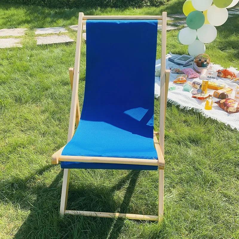 Outdoor Minimalist Beach Chair Modern Luxury Design Wooden Foldable Lounge Oxford Cloth Portable Comfortable Leisure Furniture