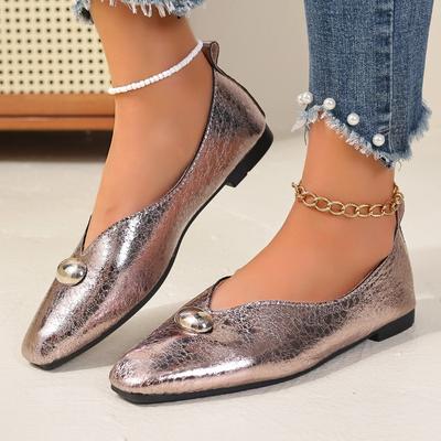 Neue Damen Flats Gold Flacher Ausschnitt Bequem und Leicht Outdoor Übergröße Lazy Einbeinige Ballerinas Damen