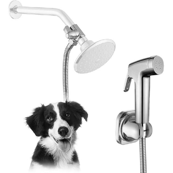 Dog Shower Attachment Set for Pet Bathing and Dog Washing-Dog Shower Sprayer Kit with Hand Held Shower Head and Water Hose and Shower Arm Diverter