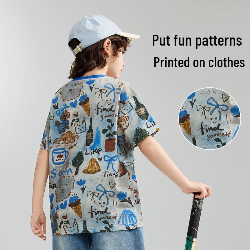 ASK JUNIOR Unisex Children's Cartoon Print Short-Sleeve T-shirt