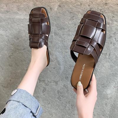Fashion Spring Autumn Outside Wear Beach Flat Muller Shoes Baotou Woven Lazy Muller Slippers Large Size Women Shoes Flats Shoes Women