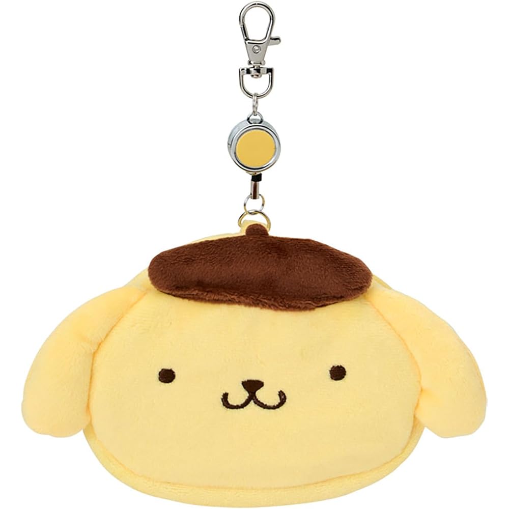 Sanrio Pompompurin Face Shaped Pass Case and Pouch Cotton PVC Steel Polyester with Reel for Age 15 and Up