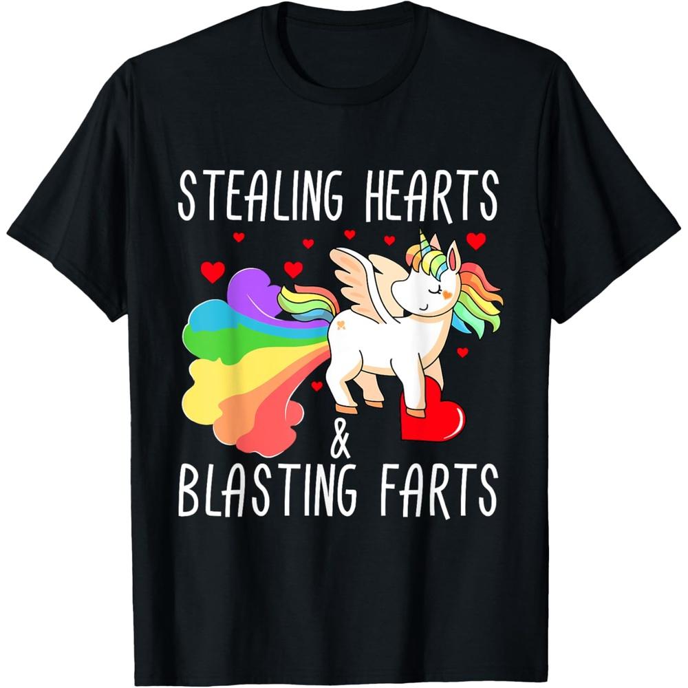 Stealing Hearts And Blasting Farts Funny Valentines Day 2023 Cotton Men T Shirt XS чёрный