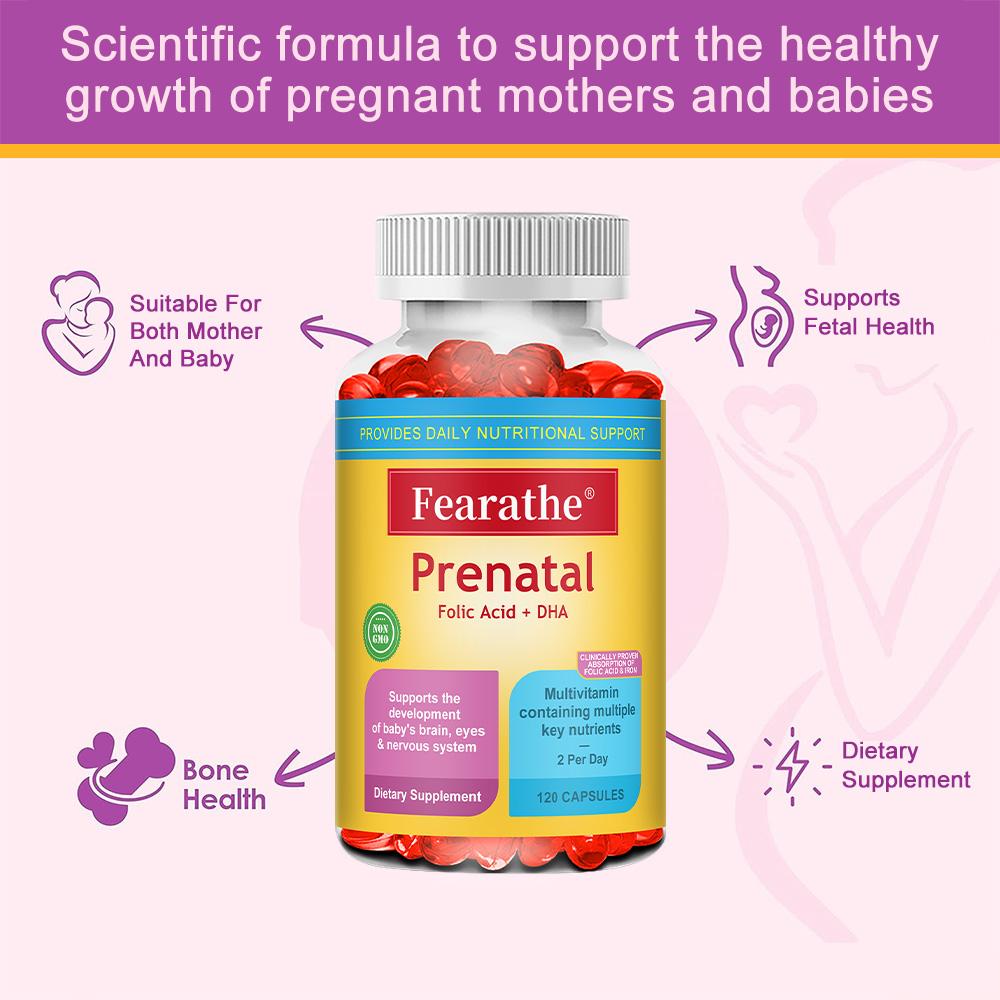 Prenatal Vitamins with Folic Acid & DHA, Fetal Brain Development Support Folate 120 Capsules
