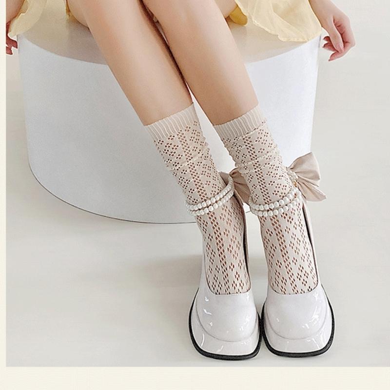 Women's Crew Socks Sheer Hollow Out Ankle Socks Princesses Ankle Dress Socks Sheer Mesh Socks Summer Calf Socks Gifts
