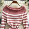 Off Shoulder Falda Sexy Mujer Slash Neck Striped Color-block Slim Knitted Bodycon Dress Autumn Wrapped Dresses ChicDresses
