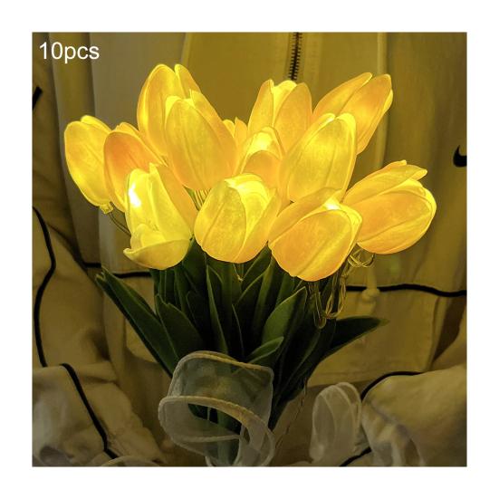 LED-beleuchtete künstliche Tulpenblumenlampe Real Touch Fälschung Tulpenstrauß Nachtlicht mit Band für Valentinstag Ostern Heimküche Hochzeitsdekoration