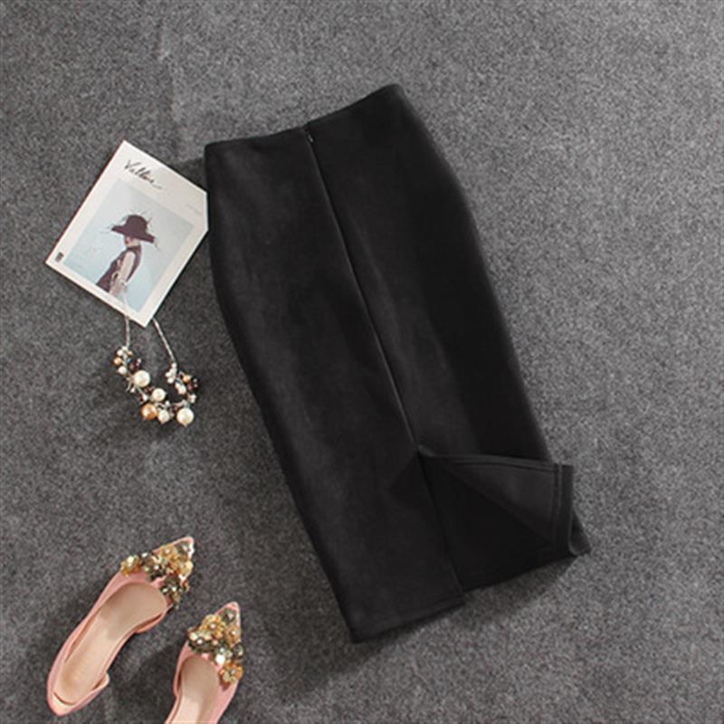 Women Skirts Suede Split Thick Stretchy Skirt Female Pencil Skirts Plus Size Skirt