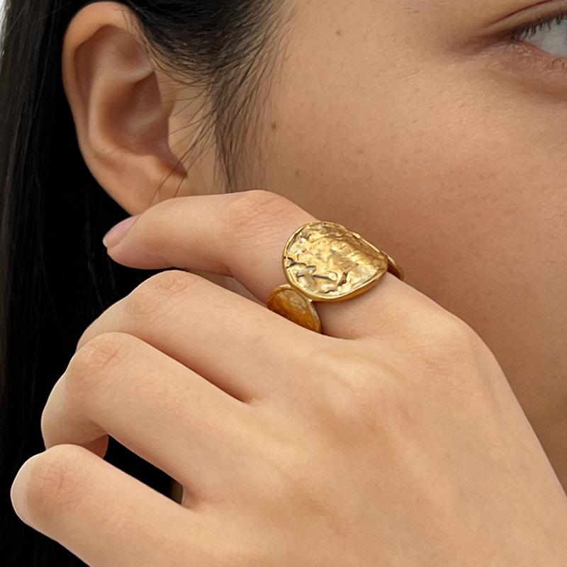 Stainless Steel Texture Wrinkles Chunky Rings for Women Men Geometric No Fading Wide Opening Rings Banquet Jewelry Accessories