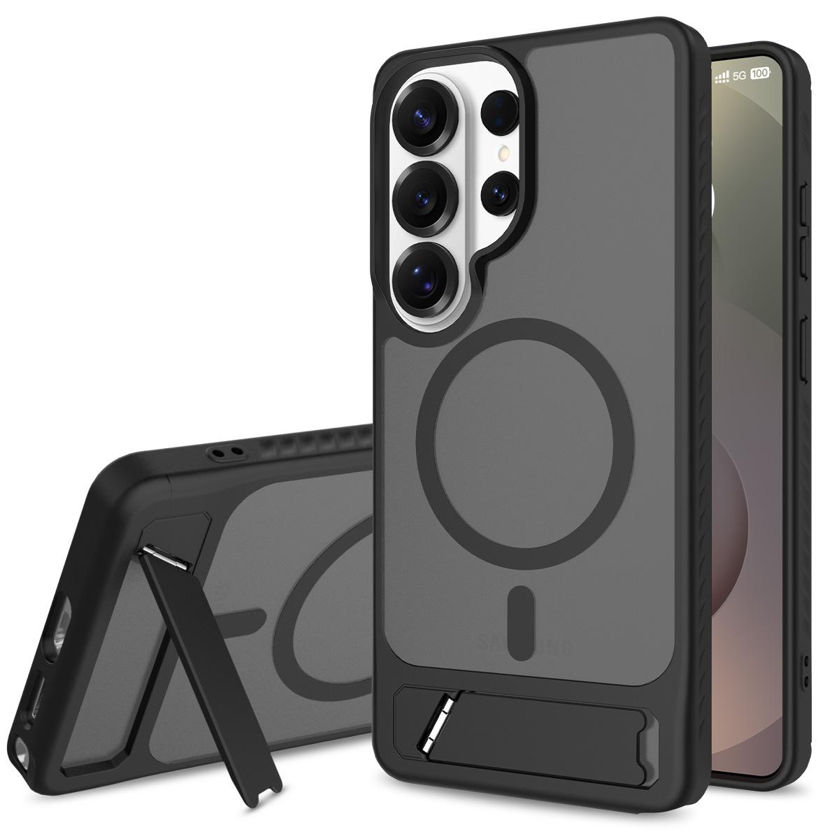 

Матовый прозрачный магнитный чехол-подставка для Samsung Galaxy S26 Ultra S26 Edge S25 S24 S23 Ultra Plus для беспроводной зарядки MagSafe Galaxy S25+ чёрный