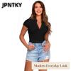 JPNTKY Women's Fashion Casual Solid Color Print V-Neck Short Sleeve Blouses & Shirts