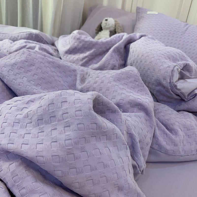 Bedding Set Luxury High Grade Light Washable Cotton Waffle Four Piece Olive Green Quilt Cover Bed Sheet Dormitory Three Piece