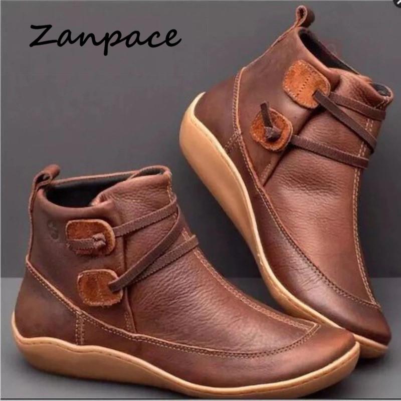 Autumn Casual Booties Women 2024Large Size 43 Leather Ankle Boots for Women Round Toe Women's Shoes Flat with Zapatos De Mujer