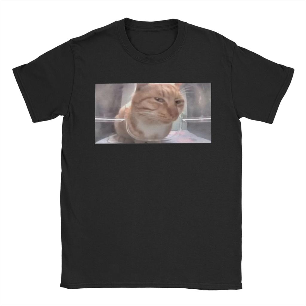 Men's T-Shirts Mr Fresh The Side Eye Cat 100% Cotton Tees Short Sleeve Funny Meme T Shirt Round Neck Clothes Graphic Printed