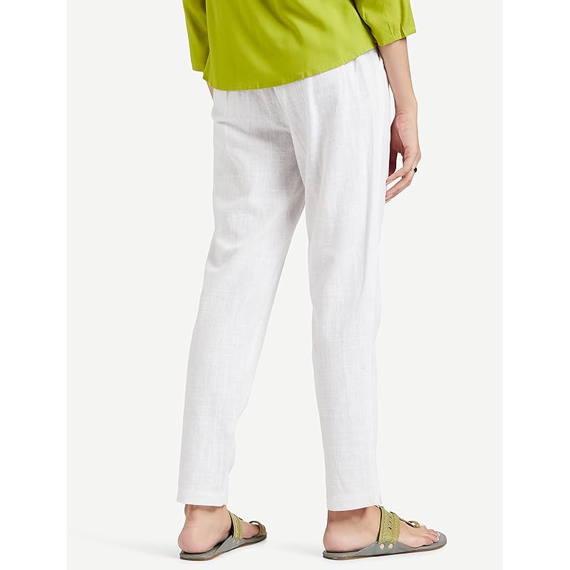 DIGITAL SHOPEE Women Cotton Trouser Pant Regular Fit for Office School Formal Casual Daily Use (White, Large)
