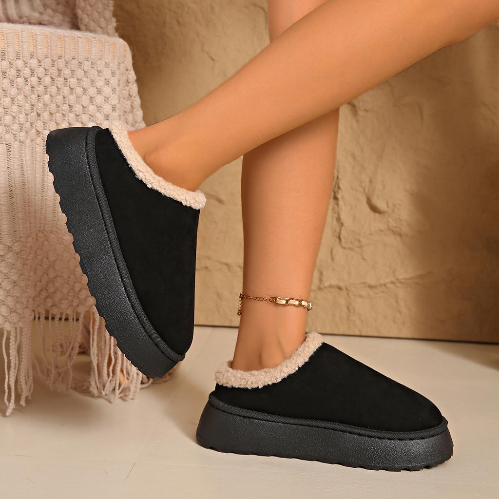 Fashion Plus Size Women's Thick-Soled Closed-Toe Slippers Faux Fur Winter Indoor Outdoor Fluffy Warm Cotton Slides Size 36-44