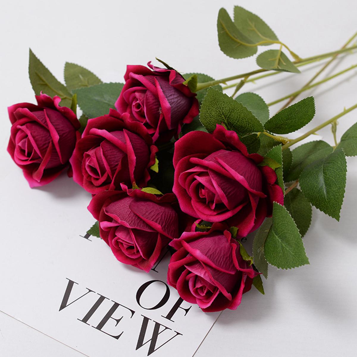 

2/6pcs Artificial Flowers Silk Roses Long Branch Bridal Bouquet Wedding Home Vase Table Decoration DIY Gift Box Wreath Accessory 2PCS рожевий червоний колір