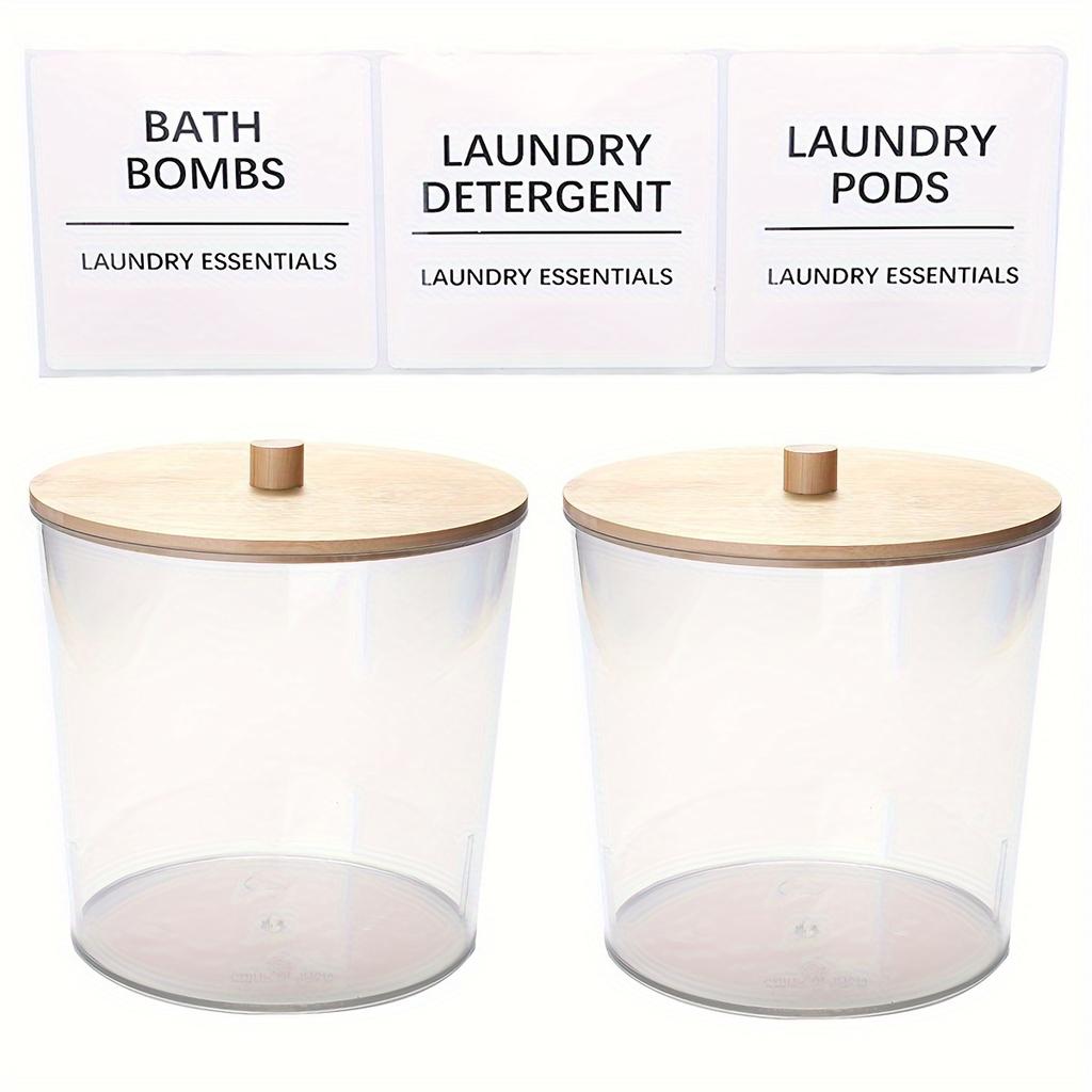 1 Stück/2 Stück große, durchsichtige Wäschebehälter zum Ordnen, Wäschespendergläser aus Kunststoff mit 3 Bambusdeckeln und 3 Etiketten